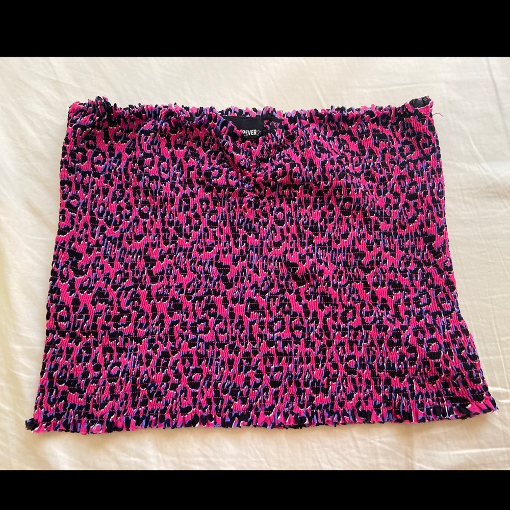 Hot Pink, Purple & Black Leopard Cropped Tube Top